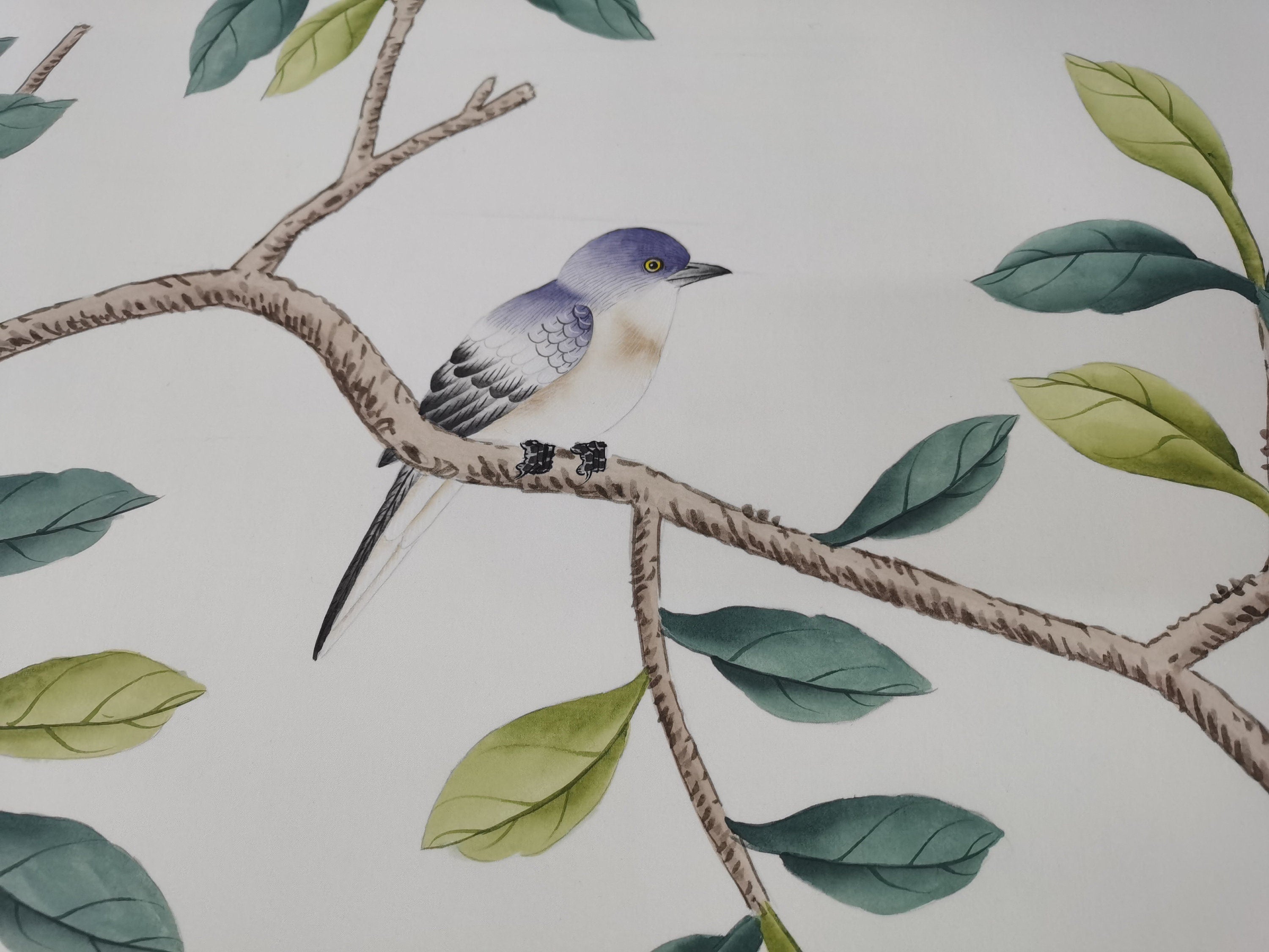 38" x 66" Chinoiserie Handpainted Hydrangea on White Silk SP-3