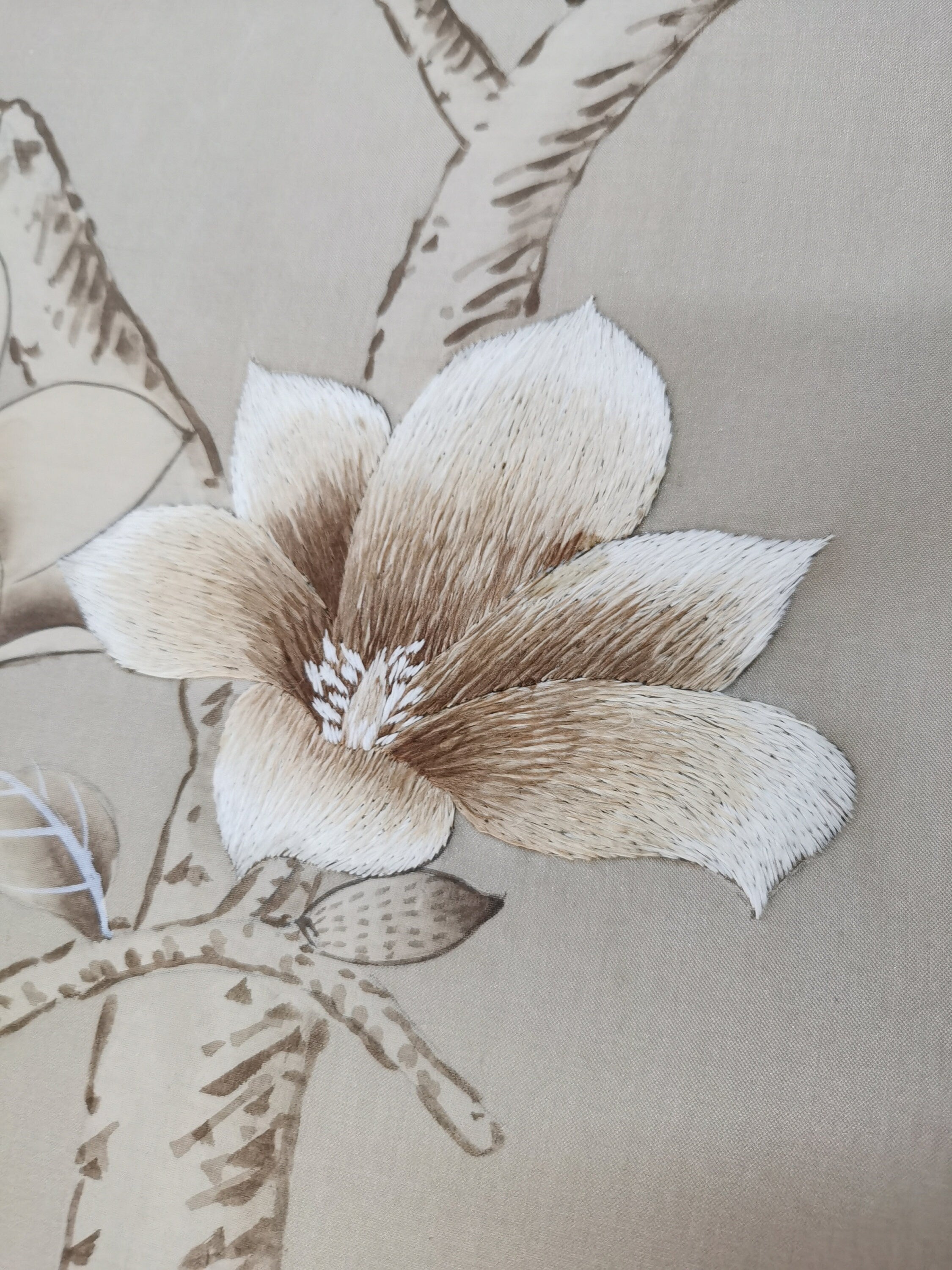 Chinoiserie Handpainted Wallpaper with Partial Hand Embroidery in SP-21