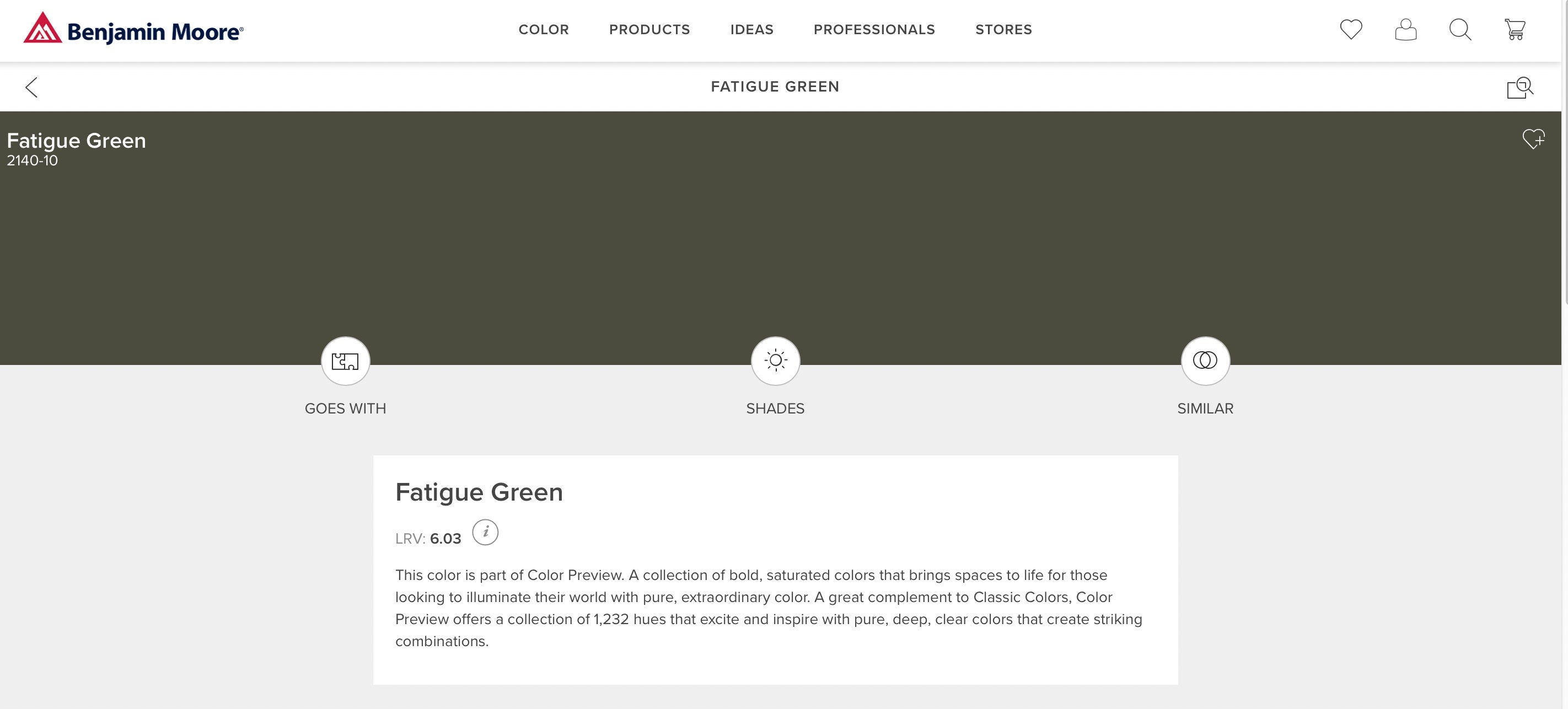G-031 Lingering Garden on Paper Custom Color on Custom Color Benjamin Moore Fatigue Green