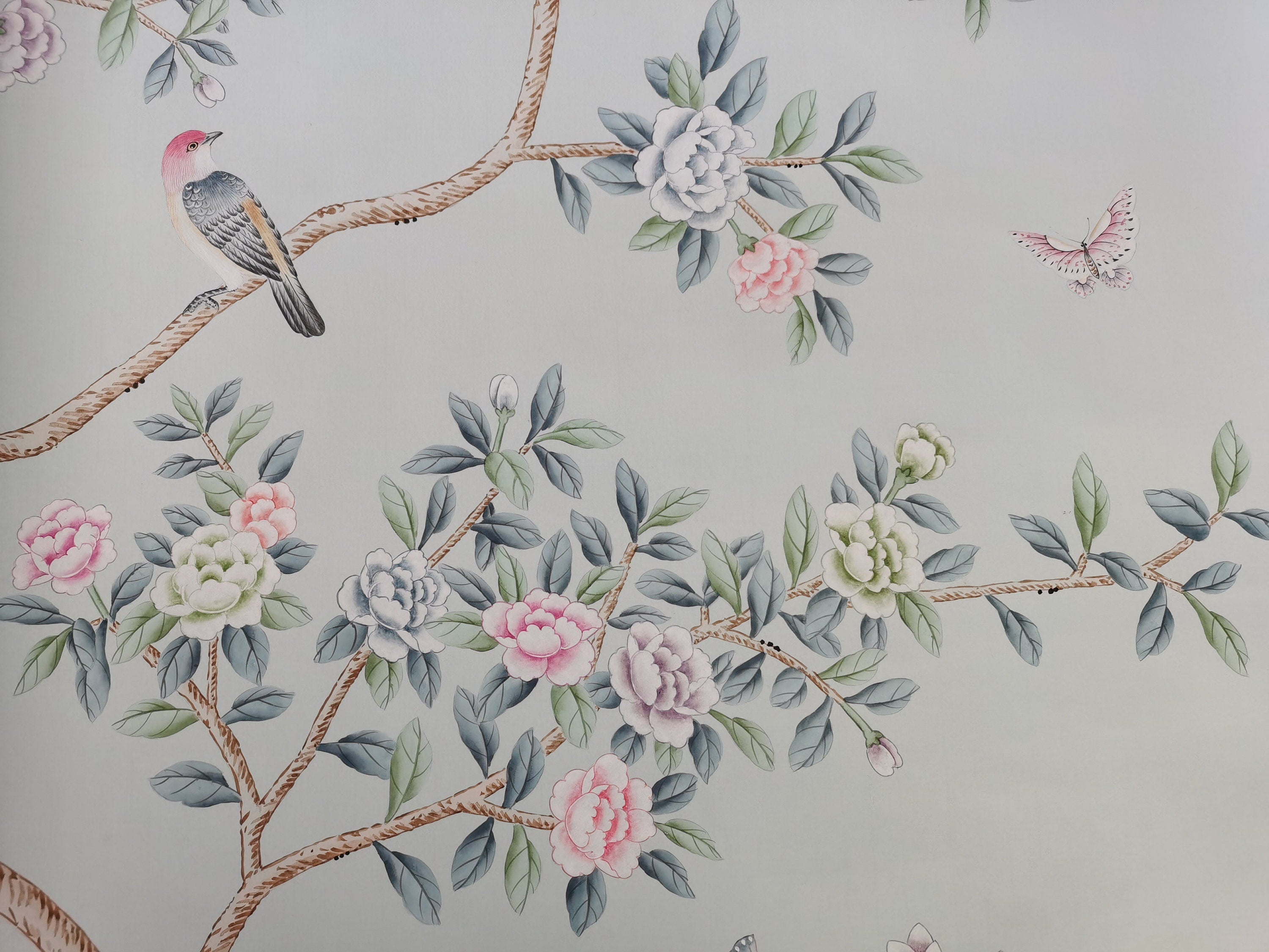 30" x 56" Chinoiserie Handpainted Artwork for G-031 Lingering Garden on Paper Custom Color Farrow and Ball Borrowed Light 235