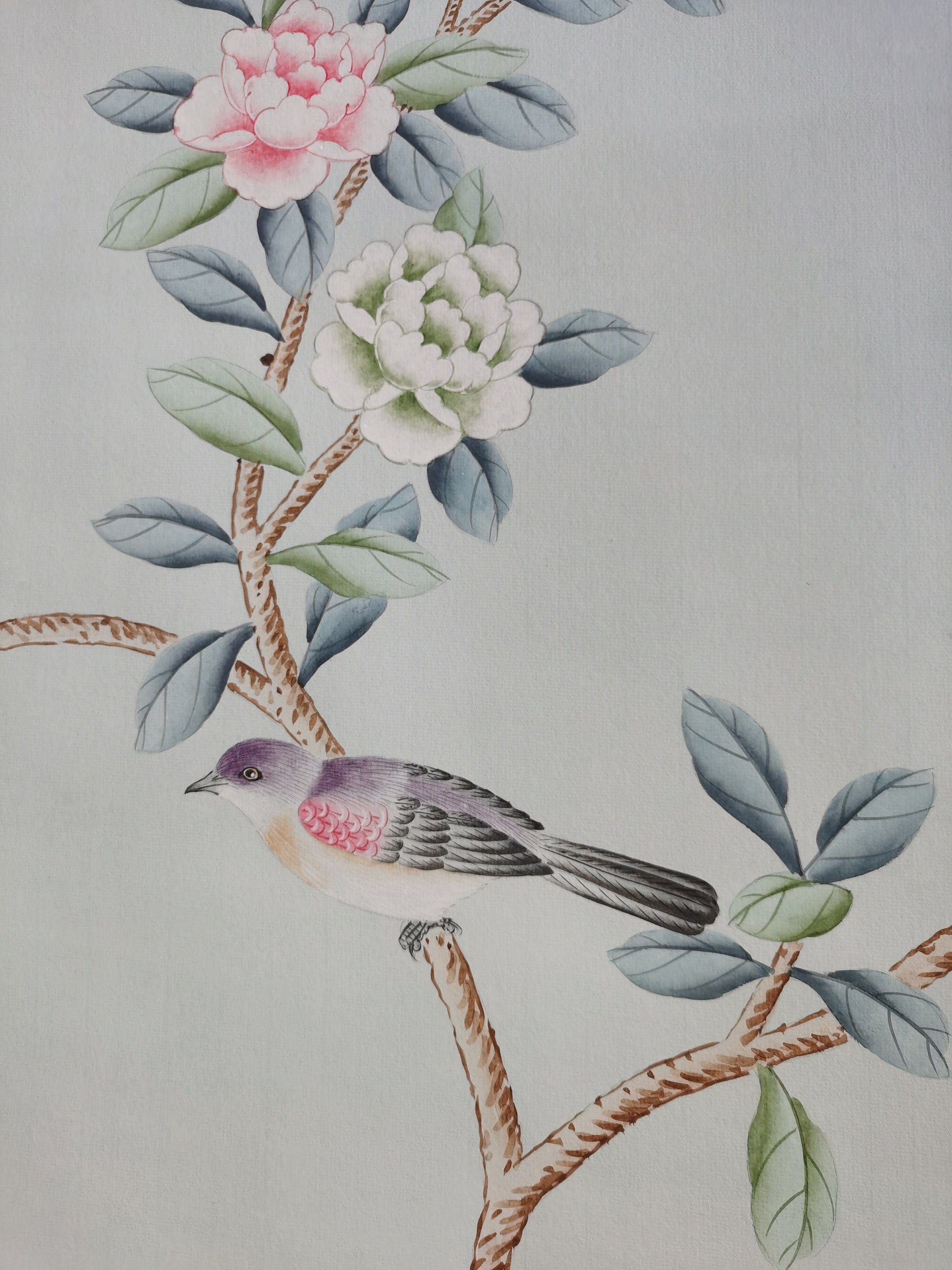 30" x 56" Chinoiserie Handpainted Artwork for G-031 Lingering Garden on Paper Custom Color Farrow and Ball Borrowed Light 235