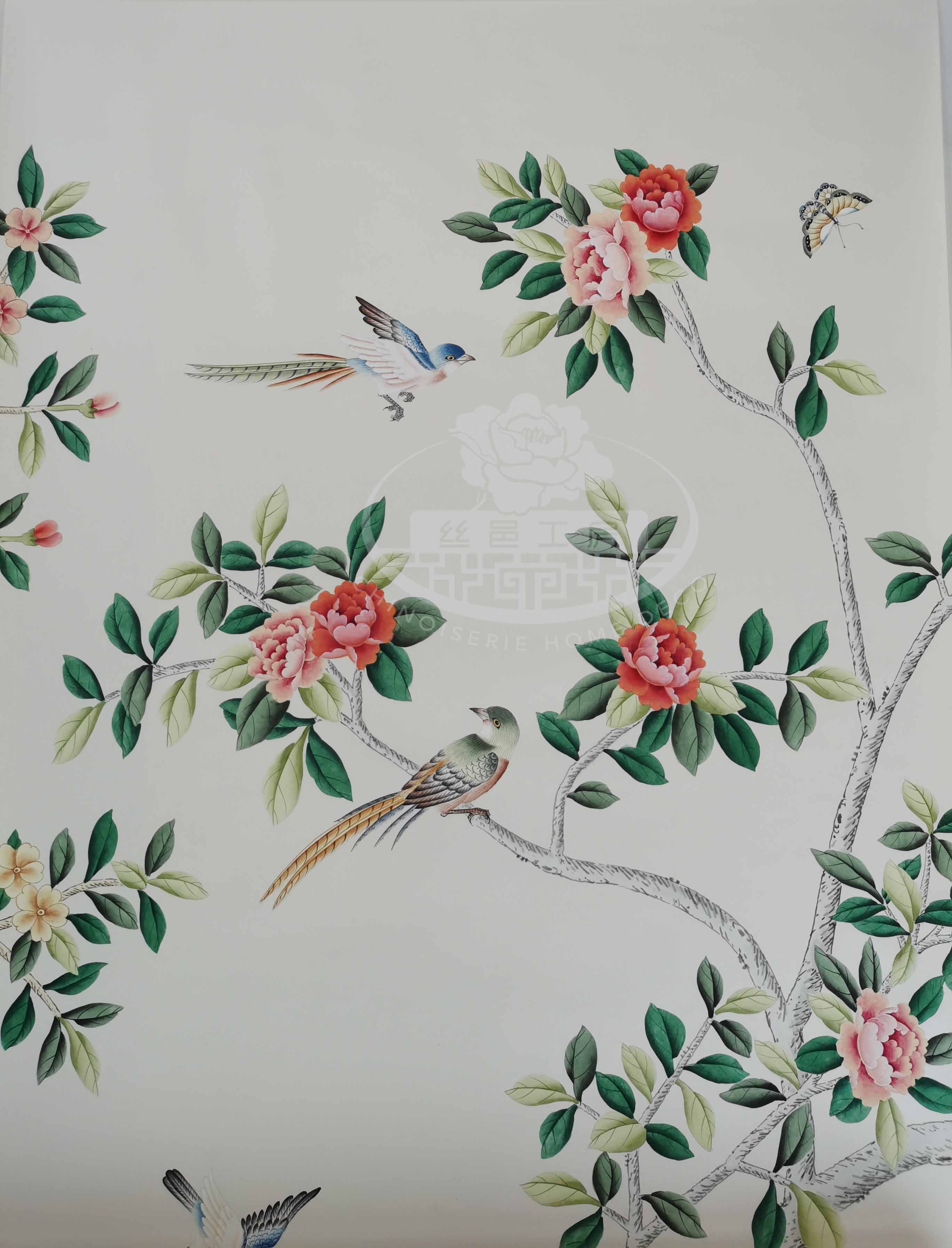 G-031 Lingering Garden Chinoiserie Handpainted Wallpaper on Ivory Paper No. 94