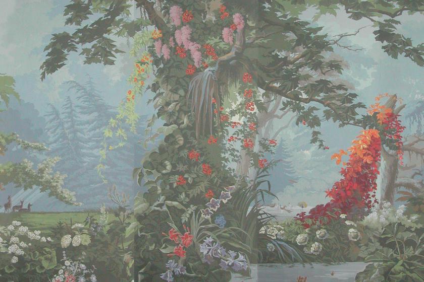 Custom-made Chinoiserie hand-painted wallpaper with intricate floral and bird motifs, tailored to fit any wall size and color scheme.