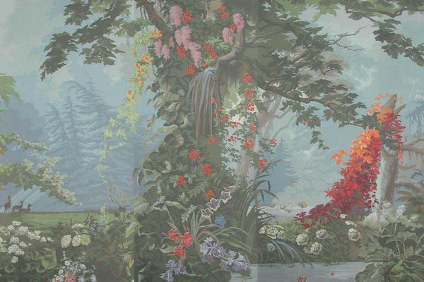 Custom-made Chinoiserie hand-painted wallpaper with intricate floral and bird motifs, tailored to fit any wall size and color scheme.